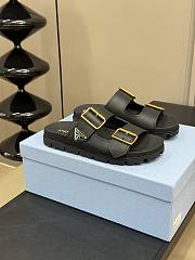 Fortok Prada Black Leather Two-Strap Slides - 1