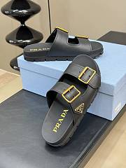 Fortok Prada Black Leather Two-Strap Slides - 6