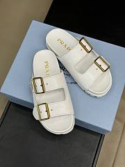 Fortok Prada White Leather Two-Strap Slides - 6