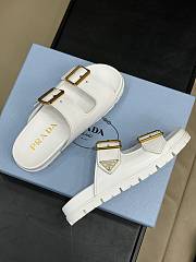 Fortok Prada White Leather Two-Strap Slides - 3