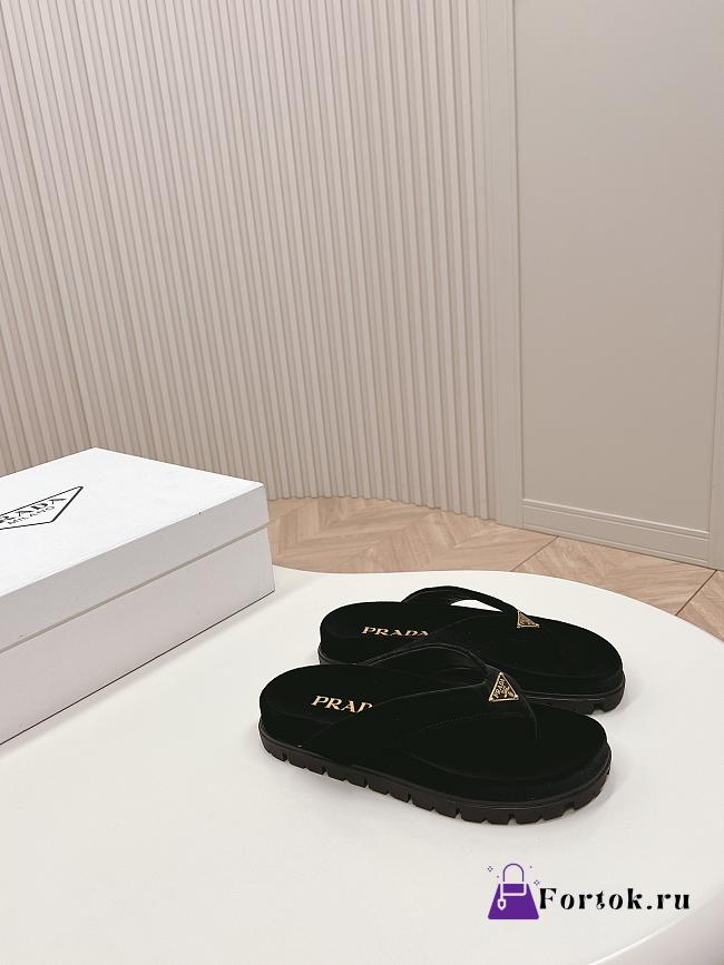 Fortok Prada Velvet Slides in Black - 1