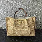 Fortok Valentino Brown Raffia V-Logo Tote Bag 35x25x17cm - 1