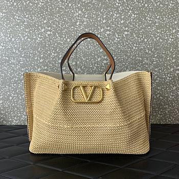 Fortok Valentino Brown Raffia V-Logo Tote Bag 35x25x17cm