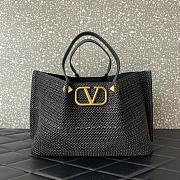 Fortok Valentino Black Raffia V-Logo Tote Bag 35x25x17cm - 1