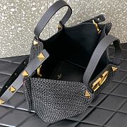 Fortok Valentino Black Raffia V-Logo Tote Bag 35x25x17cm - 6