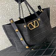 Fortok Valentino Black Raffia V-Logo Tote Bag 35x25x17cm - 3