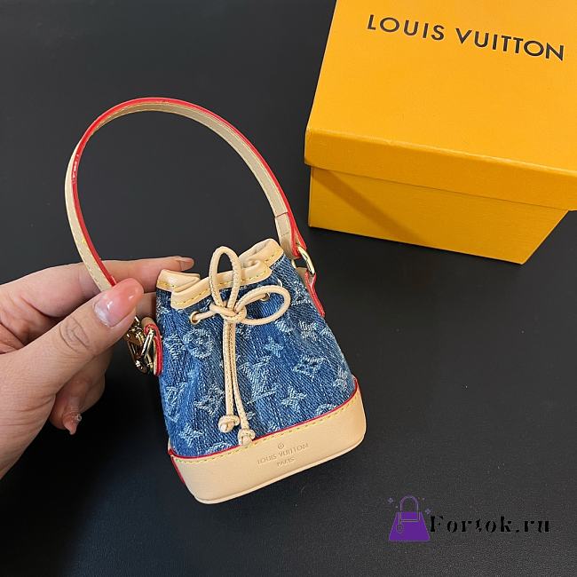 Fortok Louis Vuitton Micro Noe Bag Blue Denim Keychain M01700 14x6.9cm - 1