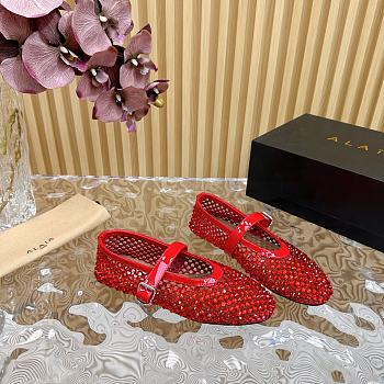 Fortok Alaia Crystal-Embellilshed Leather Ballerina Flats in Red