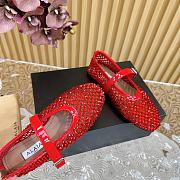 Fortok Alaia Crystal-Embellilshed Leather Ballerina Flats in Red - 6