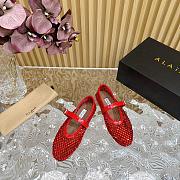 Fortok Alaia Crystal-Embellilshed Leather Ballerina Flats in Red - 5