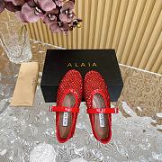 Fortok Alaia Crystal-Embellilshed Leather Ballerina Flats in Red - 4