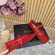 Fortok Alaia Crystal-Embellilshed Leather Ballerina Flats in Red - 3