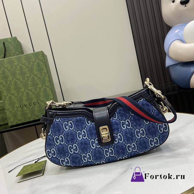 Fortok Gucci Moon Side Mini Shoulder Bag Blue Denim 786015 12x24x5cm - 1