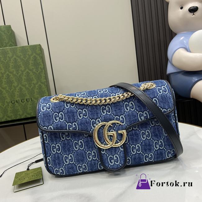Fortok Gucci Marmont Shoulder Bag Blue Denim 443497 26x15x7cm - 1