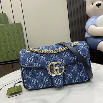 Fortok Gucci Marmont Shoulder Bag Blue Denim 443497 26x15x7cm