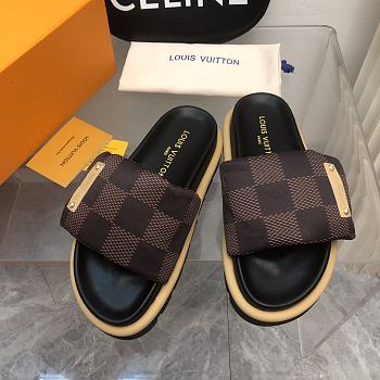 Fortok Louis Vuitton Pool Pillow Flat Comfort Mules Damier Brown 