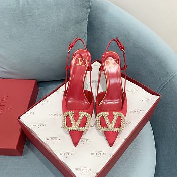 Fortok Valentino Garavani Slingback Red V Buckle Rhinestone