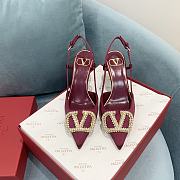 Fortok Valentino Garavani Slingback Burgundy V Buckle Rhinestone - 1