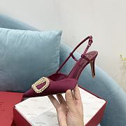 Fortok Valentino Garavani Slingback Burgundy V Buckle Rhinestone - 2