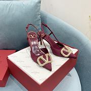 Fortok Valentino Garavani Slingback Burgundy V Buckle Rhinestone - 5