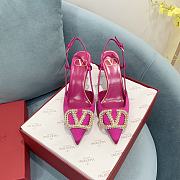 Fortok Valentino Garavani Slingback Pink V Buckle Rhinestone - 1