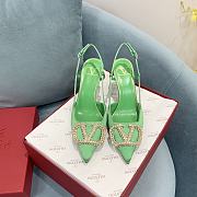 Fortok Valentino Garavani Slingback Green V Buckle Rhinestone - 1