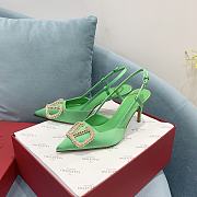 Fortok Valentino Garavani Slingback Green V Buckle Rhinestone - 2