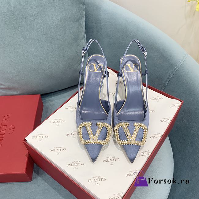 Fortok Valentino Garavani Slingback Blue V Buckle Rhinestone - 1