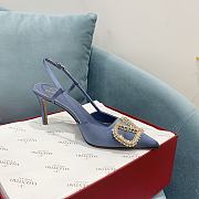 Fortok Valentino Garavani Slingback Blue V Buckle Rhinestone - 4