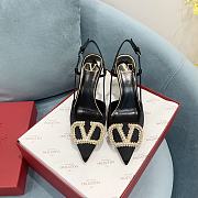 Fortok Valentino Garavani Slingback Black V Buckle Rhinestone - 1