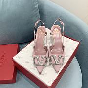 Fortok Valentino Garavani Slingback Pink V Silver Buckle Rhinestone - 1