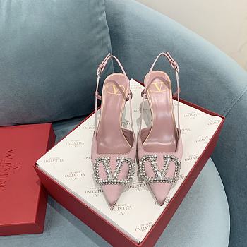 Fortok Valentino Garavani Slingback Pink V Silver Buckle Rhinestone