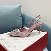 Fortok Valentino Garavani Slingback Pink V Silver Buckle Rhinestone - 5