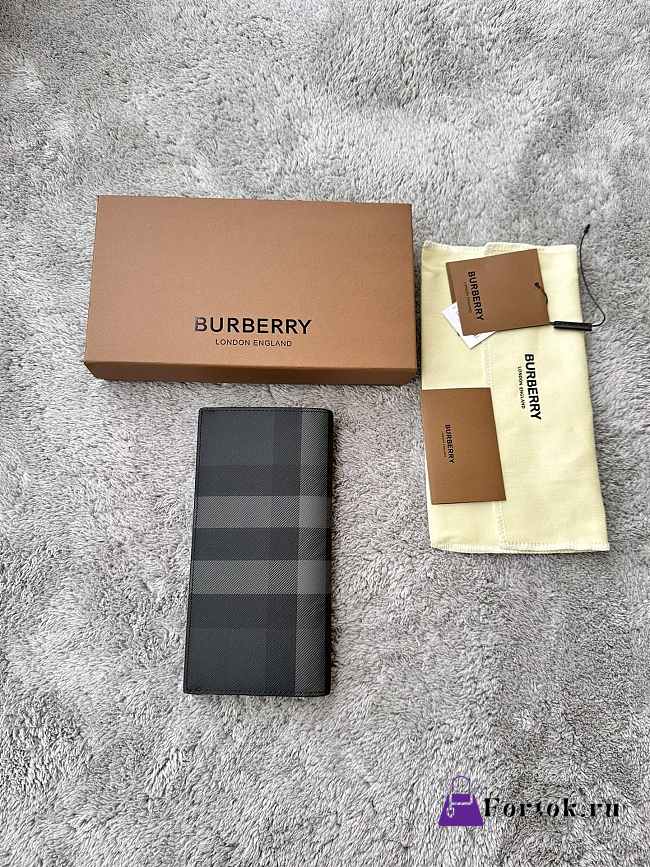 Fortok Burberry London Check Folding Long Wallet Grey 19x9.5cm - 1