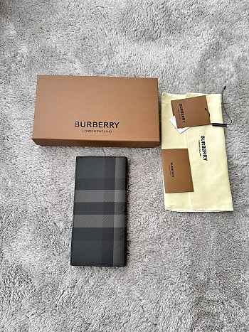 Fortok Burberry London Check Folding Long Wallet Grey 19x9.5cm