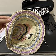 Fortok Prada Multicolor Striped Crochet Bucket Hat in Beige with Pink/White Logo - 6