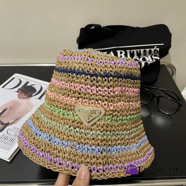Fortok Prada Multicolor Striped Crochet Bucket Hat in Brown - 1