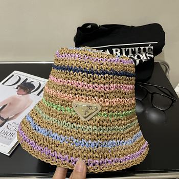 Fortok Prada Multicolor Striped Crochet Bucket Hat in Brown