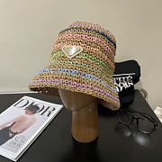 Fortok Prada Multicolor Striped Crochet Bucket Hat in Brown - 2