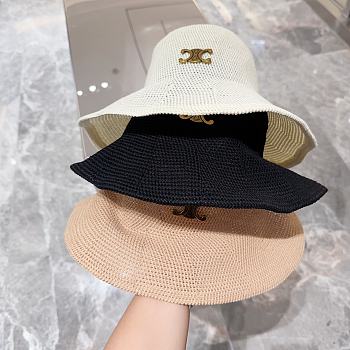 Fortok Celine Straw Bucket Hat in Black/White/Beige