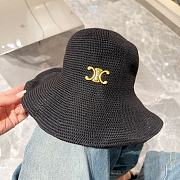 Fortok Celine Straw Bucket Hat in Black/White/Beige - 6