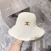 Fortok Celine Straw Bucket Hat in Black/White/Beige - 4