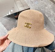 Fortok Celine Straw Bucket Hat in Black/White/Beige - 2