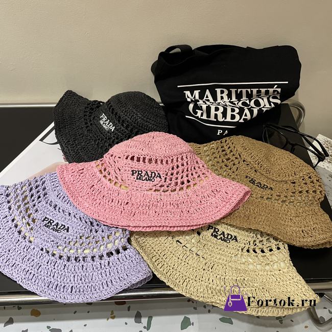 Fortok Prada Raffia Bucket Hat in Beige/Brown/Black/Pink/Purple - 1