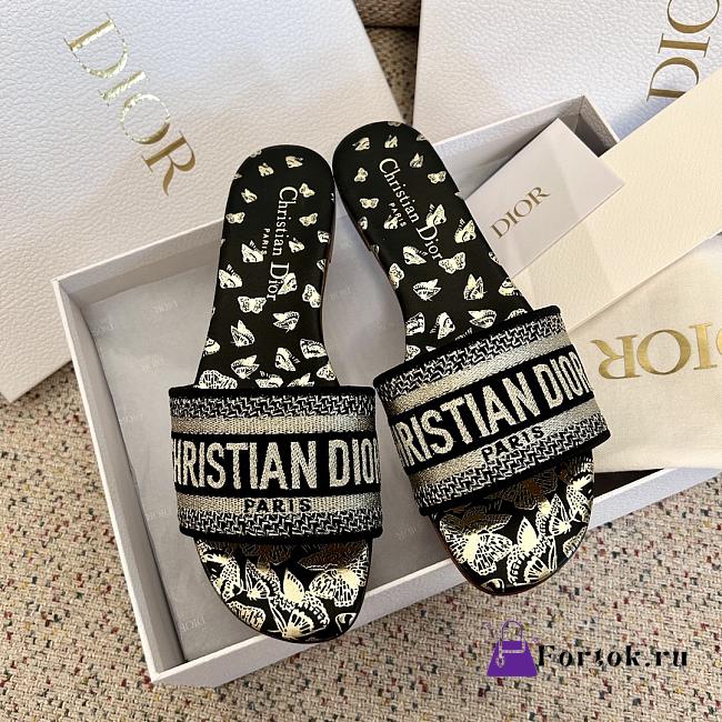 Fortok Dior Dway Gradient Butterflies Pattern Slides Black & Gold Metallic - 1
