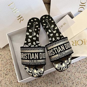 Fortok Dior Dway Gradient Butterflies Pattern Slides Black & Gold Metallic