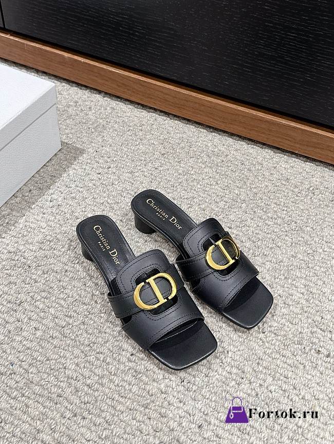 Fortok Dior 30 Montaigne Heeled Slides Black Calfskin - 1