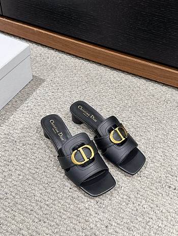 Fortok Dior 30 Montaigne Heeled Slides Black Calfskin