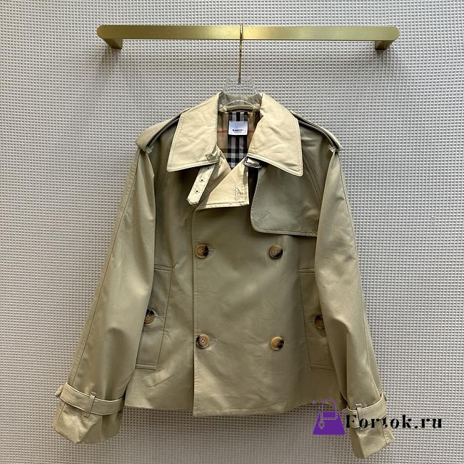 Fortok Burberry Cropped Gabardine Trench Jacket in Beige/Black - 1