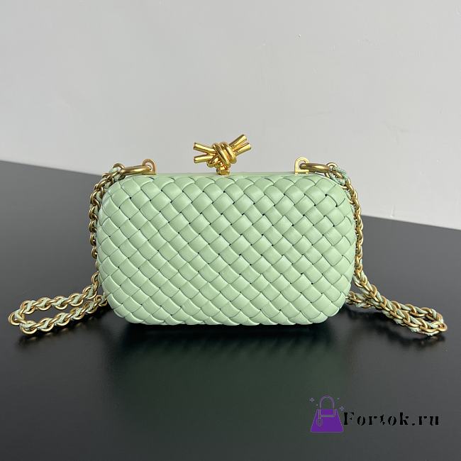 Fortok Bottega Veneta Knot Bag In Green With Chain 776662 19x11.5x5cm - 1